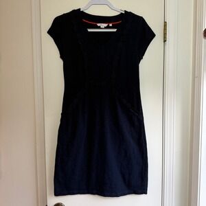 Boden Navy Blue Short Sleeve Cotton Dress with Scalloped Trim Pockets Size 6